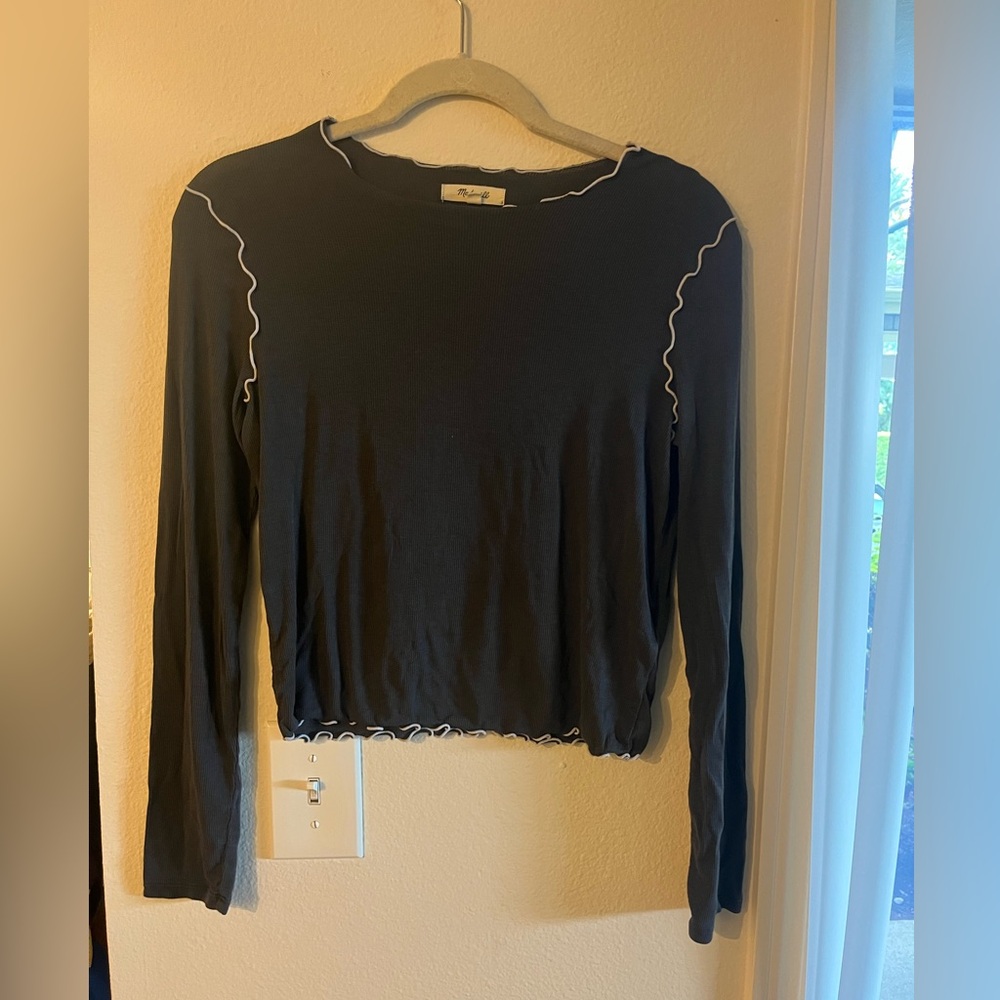 Black Long Sleeve Top with White Trim
